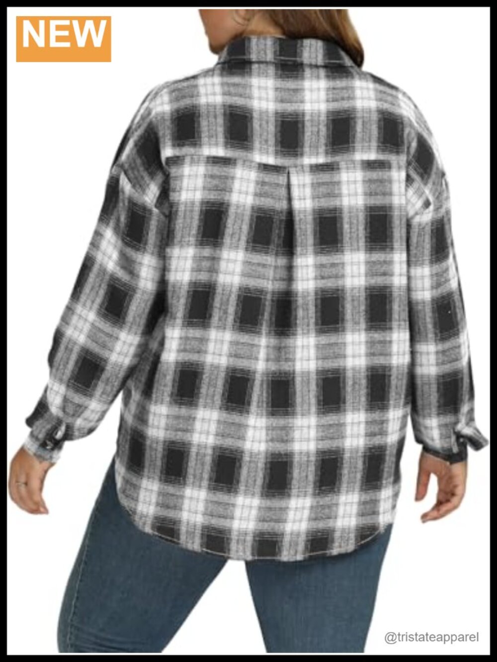 Plus Size Flannel Plaid Button Down Long Sleeve Tunic Shirt with Pockets - Picture 2 of 4